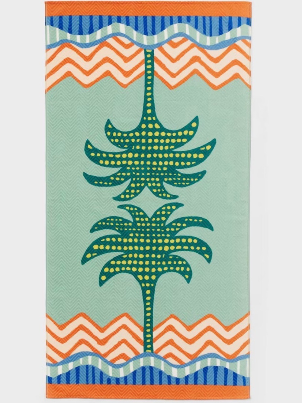 Mint Green Palm Design Beach Towel with Orange and Blue Trim - Picture 1 of 3